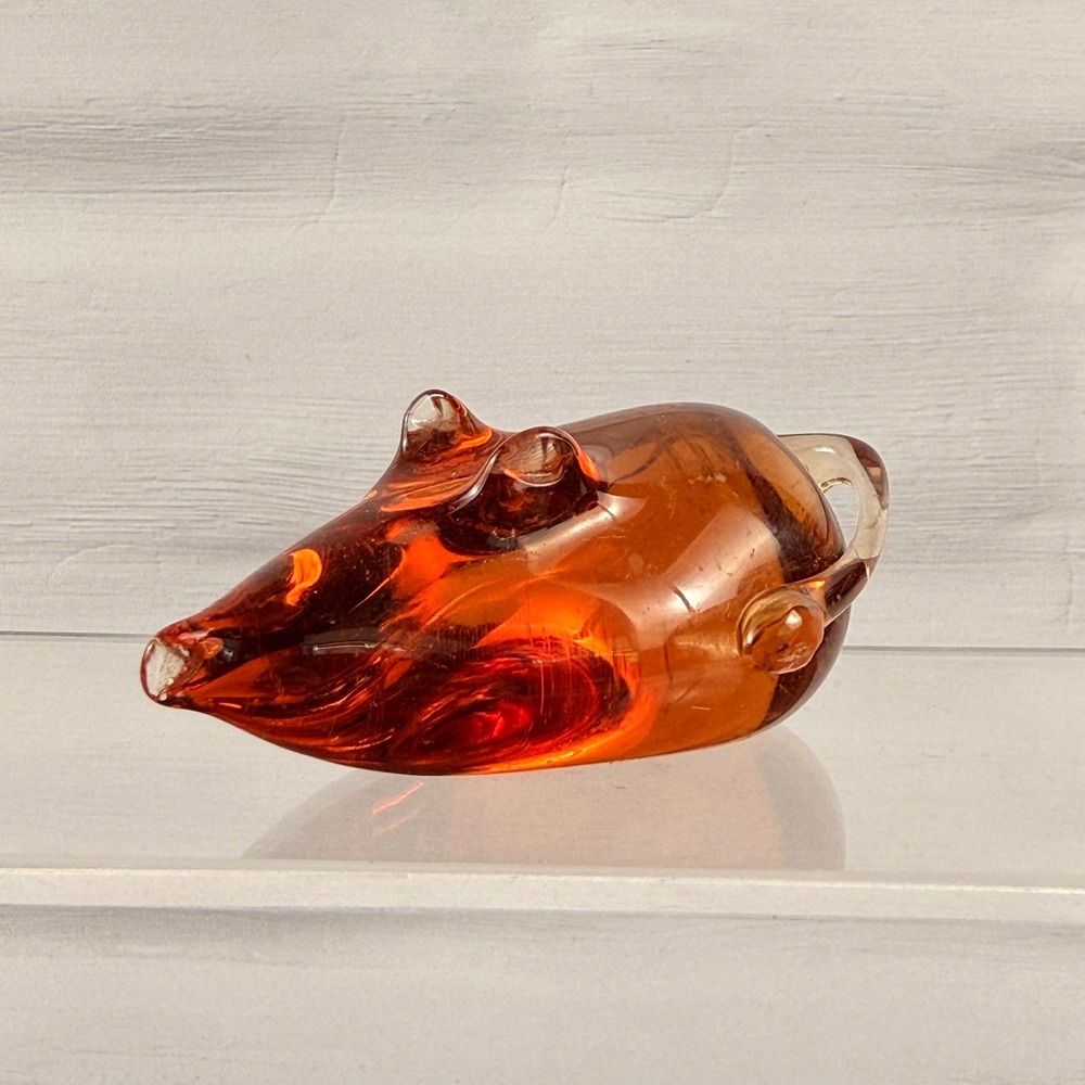 Viking Glass 7283 Amber Mouse Paperweight Vintage Art Glass Figurine